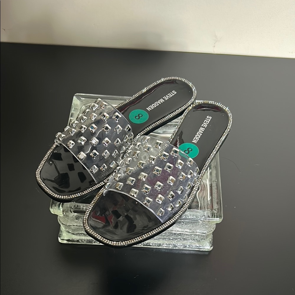 Steve Madden New Black and Silver Slide Sandals - Picture 4 of 7